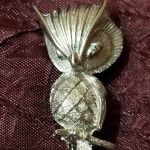 Silver Toned Great Horned Owl Bird Brooch Pin